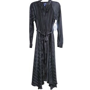 SCOOP Black Pleated Midi Dress Long Sleeve Tie Belt Party Cocktail Size S NWT